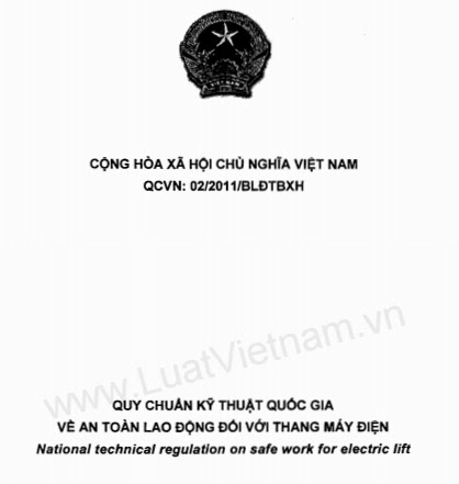 QCVN 02-2011-BLDTBXH - Quy Chuẩn Kỹ Thuật Quốc Gia Về An Toàn Lao Động Đối Với Thang Máy Điện