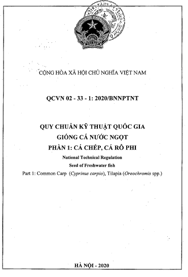 QCVN 02-33-1-2020-BNNPTNT - Giống Cá Nước Ngọt - Phần 1 Cá Chép, Cá Rô Phi
