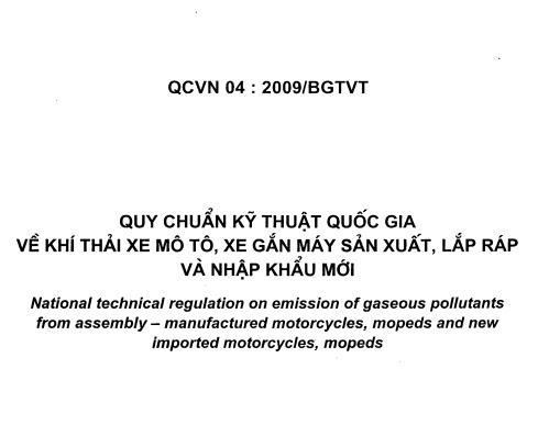 QCVN 04-2009-BGTVT - Quy Chuẩn Kỹ Thuật Quốc Gia Về Khí Thải Xe Mô Tô Xe Gắn Máy Sản Xuất