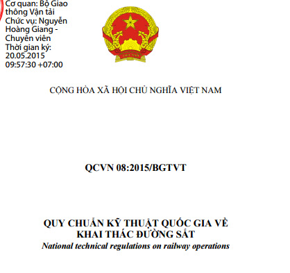 QCVN 08-2015-BGTVT - Quy Chuẩn Kỹ Thuật Quốc Gia Về Khai Thác Đường Sắt