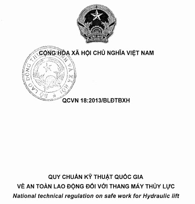 QCVN 18-2013-BLĐTBXH - Quy Chuẩn Kỹ Thuật Quốc Gia Về An Toàn Lao Động Đối Với Thang Máy Thủy Lực