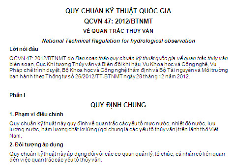 QCVN 47-2012-BTNMT - Về Quan Trắc Thủy Văn