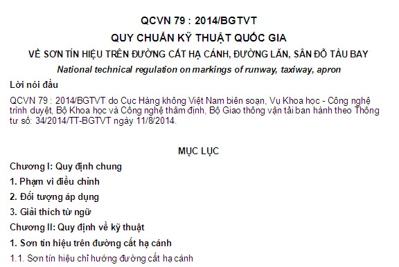 QCVN 79-2014-BGTVT - Quy Chuẩn Kỹ Thuật Quốc Gia Về Sơn Tín Hiệu Trên Đường Cất Hạ Cánh Đường Lăn