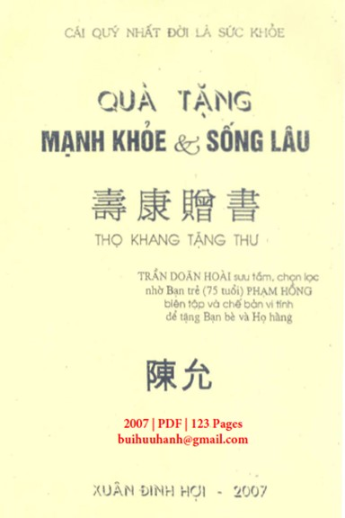 Quà Tặng Mạnh Khỏe Và Sống Lâu (NXB Hà Nội 2007) - Trần Doãn Hoài, 123 Trang