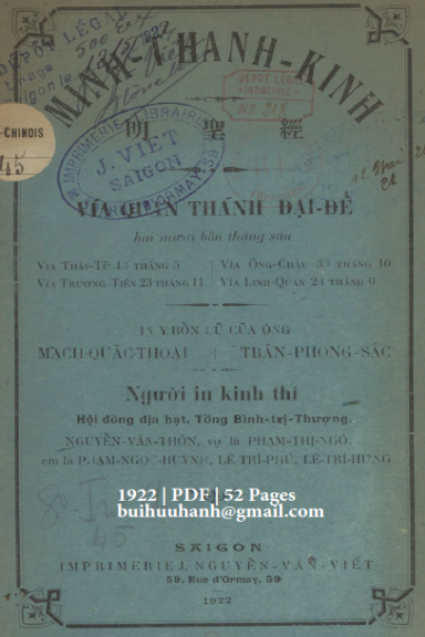 Quan Đế Minh Thánh Kinh (NXB Nguyễn Văn Viết 1922) - Mạch Quốc Thoại, 52 Trang