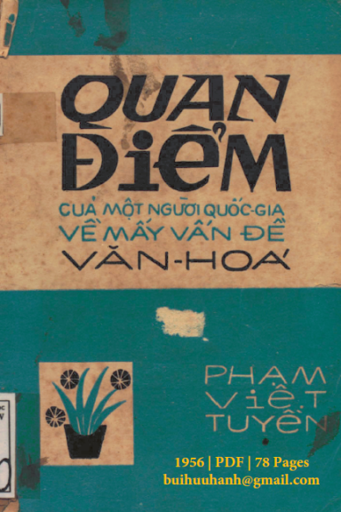 Quan Điểm Của Một Người Quốc Gia Về Mấy Vấn Đề Văn Hóa (NXB Bộ Quốc Phòng 1956) - Phạm Việt Tuyền