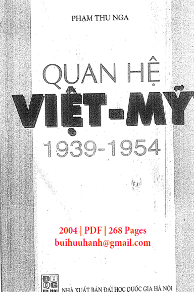 Quan Hệ Việt-Mỹ 1939-1954 (NXB Đại Học Quốc Gia 2004) - Phạm Thu Nga, 268 Trang