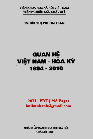 Quan Hệ Việt Nam-Hoa Kỳ 1994-2010 (NXB Khoa Học Xã Hội 2011) - Bùi Thị Phương Lan, 298 Trang