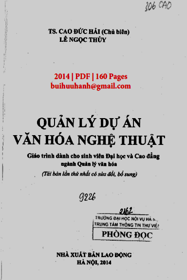 Quản Lý Dự Án Văn Hóa Nghệ Thuật (NXB Lao Động 2014) - Cao Đức Hải, 80 Trang