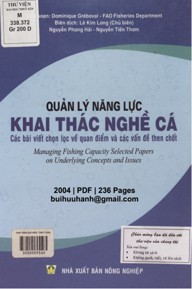 Quản Lý Năng Lực Khai Thác Nghề Cá (NXB Nông Nghiệp 2004) - Dominique Gréboval, 236 Trang