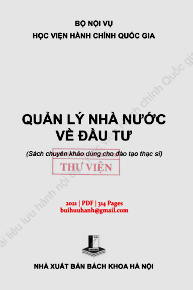 Quản Lý Nhà Nước Về Đầu Tư (NXB Bách Khoa 2021) - Lê Toàn Thắng, 314 Trang