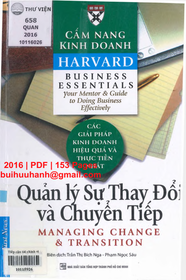 Quản Lý Sự Thay Đổi Và Chuyển Tiếp (NXB Tổng Hợp 2016) - Trần Thị Bích Nga, 153 Trang