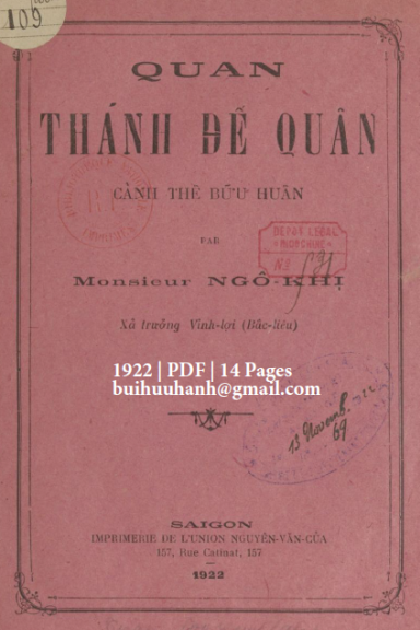 Quan Thánh Đế Quân (NXB Nguyễn Văn Của 1922) - Ngô Khị, 14 Trang