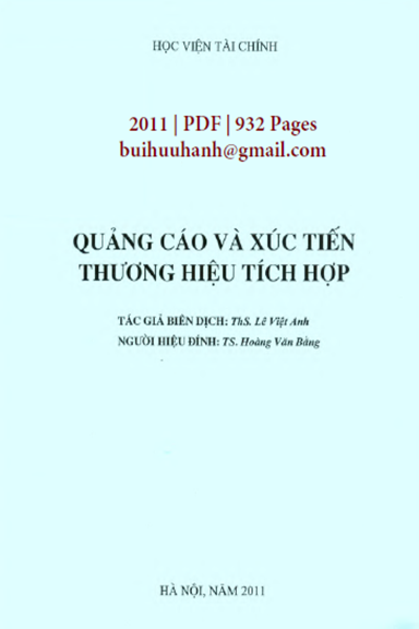 Quảng Cáo Và Xúc Tiến Thương Hiệu Tích Hợp (NXB Hà Nội 2011) - Lê Việt Anh, 932 Trang