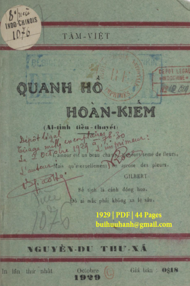 Quanh Hồ Hoàn Kiếm (NXB Nguyễn Du 1929) - Tâm Việt, 44 Trang