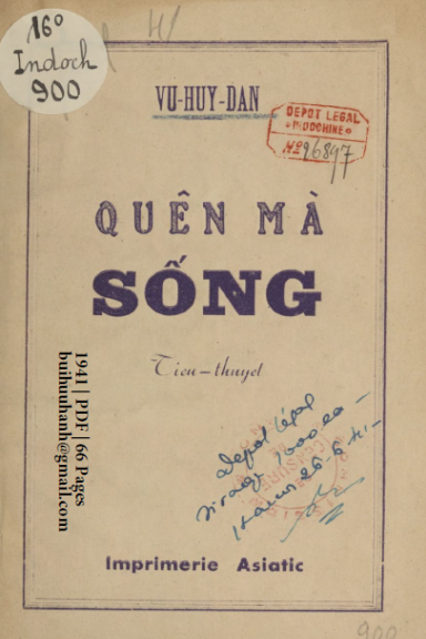 Quên Mà Sống (NXB Asiatic 1941) - Vũ Huy Đan, 66 Trang