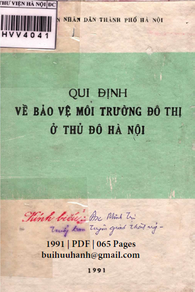 Qui Định Về Bảo Vệ Môi Trường Đô Thị Ở Thủ Đô Hà Nội (NXB Hà Nội 1991) - Trương Tùng, 65 Trang