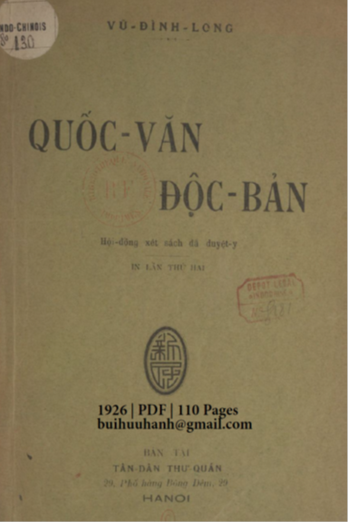 Quốc Văn Độc Bản (NXB Tân Dân 1926) - Vũ Đình Long, 110 Trang