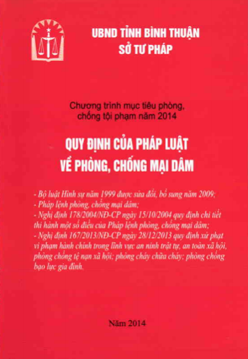 Quy Định Của Pháp Luật Về Phòng, Chống Mại Dâm (NXB Bình Thuận 2014) - Nhiều Tác Giả, 24 Trang