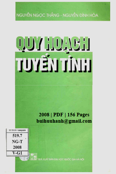 Quy Hoạch Tuyến Tính (NXB Đại Học Quốc Gia 2008) - Nguyễn Ngọc Thắng, 156 Trang