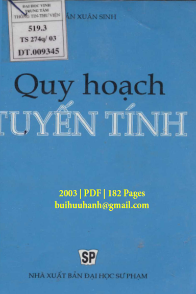Quy Hoạch Tuyến Tính (NXB Đại Học Sư Phạm 2003) - Trần Xuân Sinh, 182 Trang
