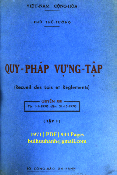 Quy Pháp Vựng Tập Quyển XIII Tập 1 (NXB Sở Công Báo 1971) - Nguyễn Lưu Viên, 944 Trang