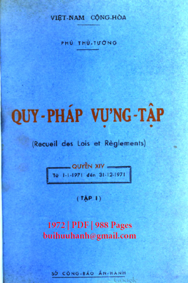 Quy Pháp Vựng Tập Quyển XIV Tập 1 (NXB Sở Công Báo 1972) - Ngô Khắc Tỉnh, 988 Trang