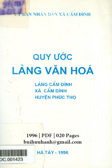 Quy Ước Làng Văn Hóa-Làng Cẩm Đình (NXB Hà Tây 1996) - Đào Viết Nghĩa, 20 Trang