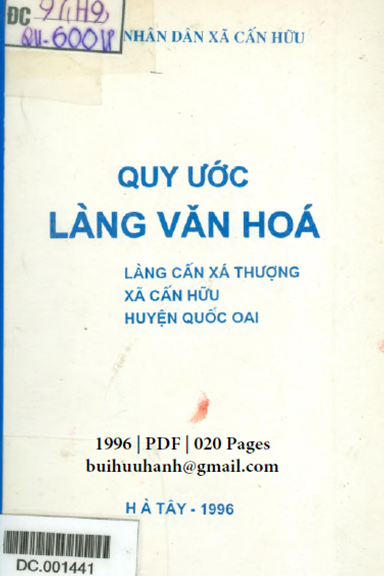 Quy Ước Làng Văn Hóa-Làng Cấn Xá Thượng (NXB Hà Tây 1996) - Sĩ Danh Tuyến, 20 Trang
