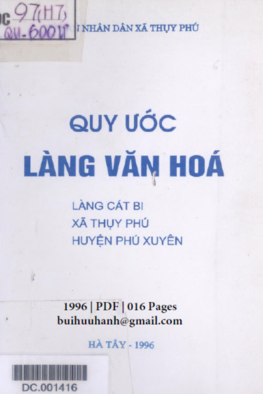 Quy Ước Làng Văn Hóa-Làng Cát Bi (NXB Hà Tây 1996) - Phạm Phúc Trọng, 16 Trang
