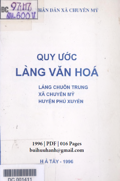 Quy Ước Làng Văn Hóa-Làng Chuôn Trung (NXB Hà Tây 1996) - Nguyễn Hoàng Phượng, 16 Trang