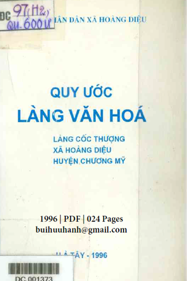 Quy Ước Làng Văn Hóa-Làng Cốc Thượng (NXB Hà Tây 1996) - Hoàng Đức Trường, 24 Trang