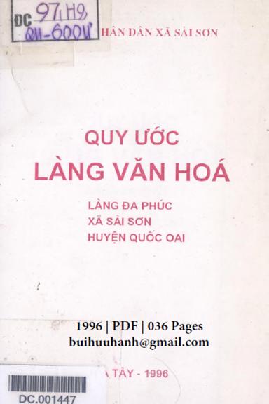 Quy Ước Làng Văn Hóa-Làng Đa Phúc (NXB Hà Tây 1996) - Nguyễn Nho Bản, 36 Trang