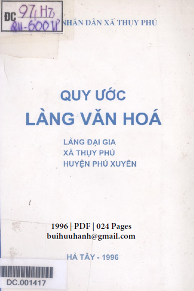 Quy Ước Làng Văn Hóa-Làng Đại Gia (NXB Hà Tây 1996) - Phạm Phúc Trọng, 24 Trang
