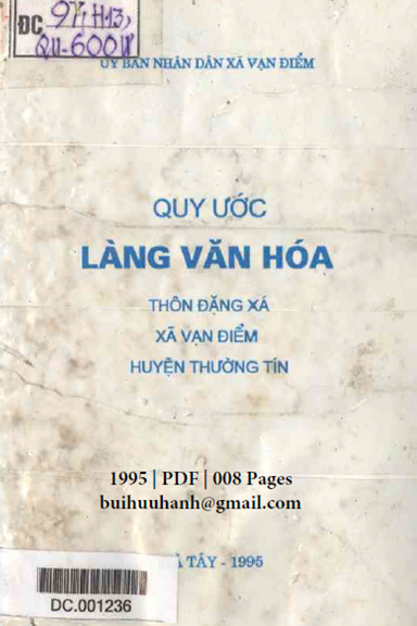 Quy Ước Làng Văn Hóa-Làng Đặng Xá (NXB Hà Tây 1995) - Nguyễn Như Thanh, 8 Trang