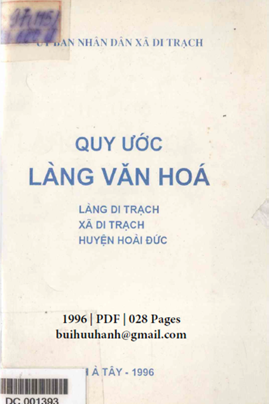 Quy Ước Làng Văn Hóa-Làng Di Trạch (NXB Hà Tây 1996) - Vương Tất Cân, 28 Trang