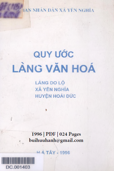 Quy Ước Làng Văn Hóa-Làng Do Lộ (NXB Hà Tây 1996) - Nguyễn Bá Mịnh, 24 Trang
