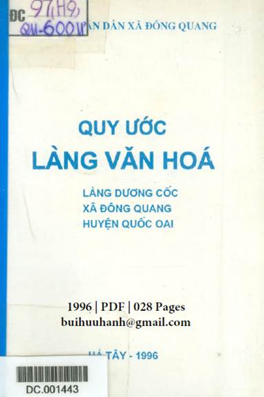 Quy Ước Làng Văn Hóa-Làng Dương Cốc (NXB Hà Tây 1996) - Nguyễn Quang Hữu, 28 Trang