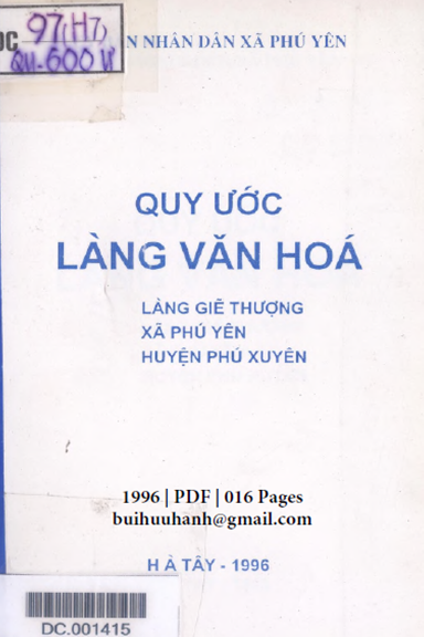 Quy Ước Làng Văn Hóa-Làng Giẽ Thượng (NXB Hà Tây 1996) - Nguyễn Tại Liễu, 16 Trang