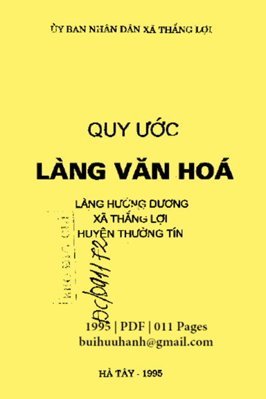 Quy Ước Làng Văn Hóa-Làng Hướng Dương (NXB Hà Tây 1995) - Đỗ Tiến Chi, 11 Trang