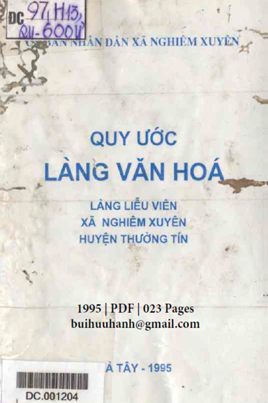 Quy Ước Làng Văn Hóa-Làng Liễu Viên (NXB Hà Tây 1995) - Phạm Anh Hóa, 23 Trang