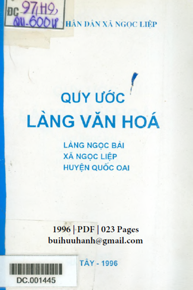 Quy Ước Làng Văn Hóa-Làng Ngọc Bài (NXB Hà Tây 1996) - Tạ Văn Thiềng, 23 Trang