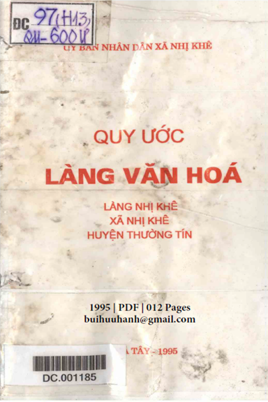 Quy Ước Làng Văn Hóa-Làng Nhị Khê (NXB Hà Tây 1995) - Nguyễn Mạnh Thắng, 12 Trang