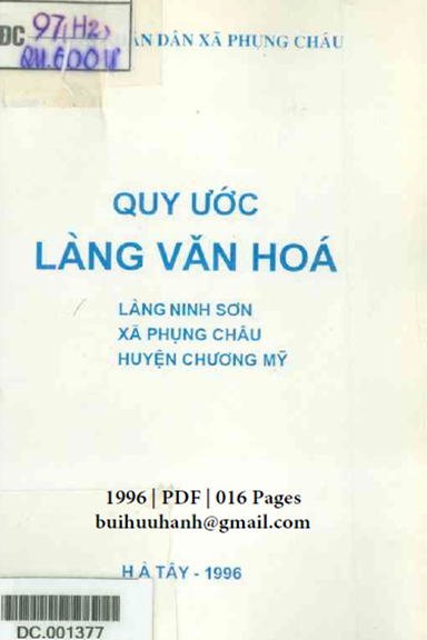 Quy Ước Làng Văn Hóa-Làng Ninh Sơn (NXB Hà Tây 1996) - Lê Văn Hào, 16 Trang