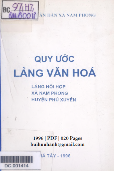 Quy Ước Làng Văn Hóa-Làng Nội Hợp (NXB Hà Tây 1996) - Nguyễn Văn Vơi, 20 Trang