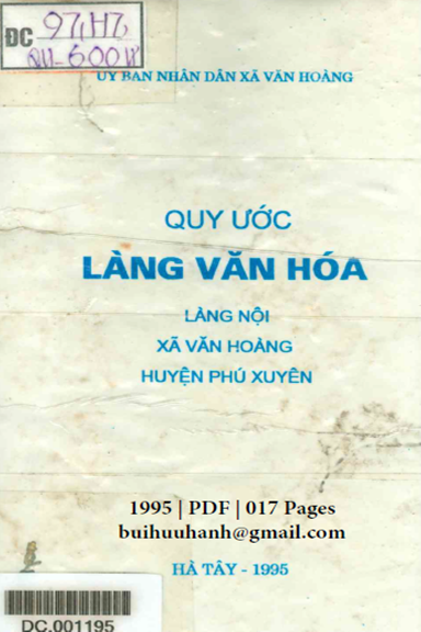 Quy Ước Làng Văn Hóa-Làng Nội (NXB Hà Tây 1995) - Nguyễn Đức Tôn, 17 Trang