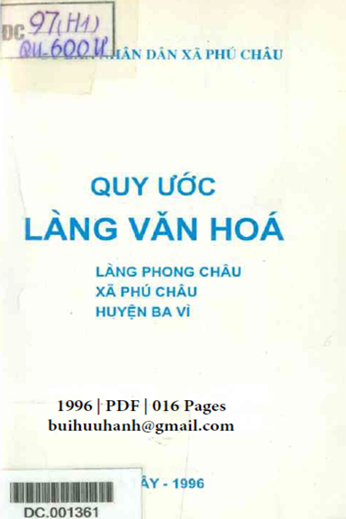 Quy Ước Làng Văn Hóa-Làng Phong Châu (NXB Hà Tây 1996) - Phan Văn Độ, 15 Trang