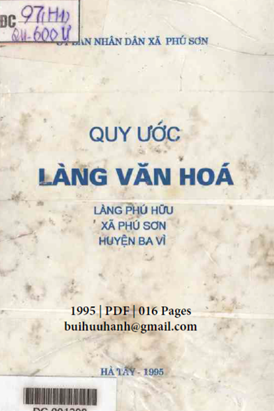 Quy Ước Làng Văn Hóa-Làng Phú Hữu (NXB Hà Tây 1995) - Phùng Thế Ấn, 16 Trang