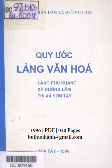 Quy Ước Làng Văn Hóa-Làng Phụ Khang (NXB Hà Tây 1996) - Hà Cao Chung, 20 Trang