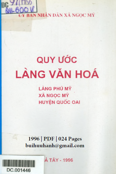 Quy Ước Làng Văn Hóa-Làng Phú Mỹ (NXB Hà Tây 1996) - Nguyễn Anh Thoa, 24 Trang